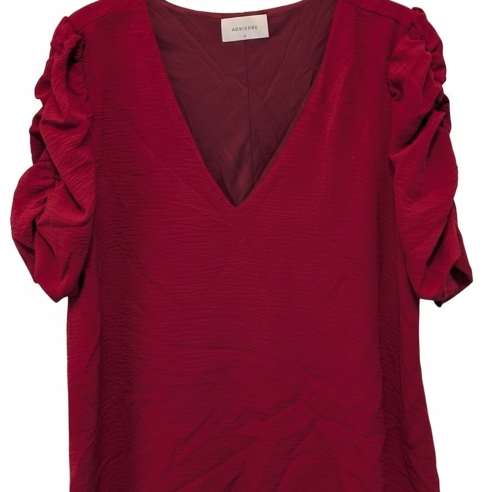 Adrienne Deep Red Ruched Sleeve Blouse